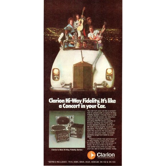 1978 Clarion Car Audio Stereo Vintage Print Ad Rolls Royce Rock Band Wall Art - Picture 1 of 2
